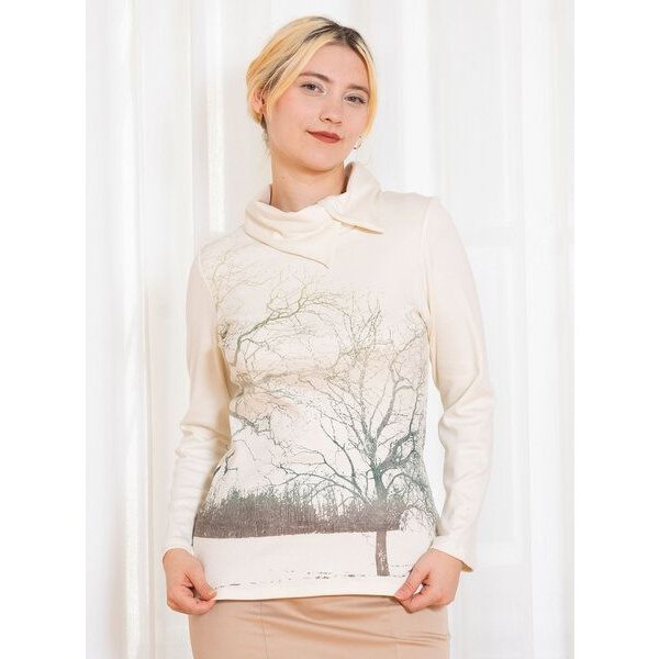 Peaces.bio - handbedruckte Biomode Kuschel-Pulli Zauberlandschaft in Creme