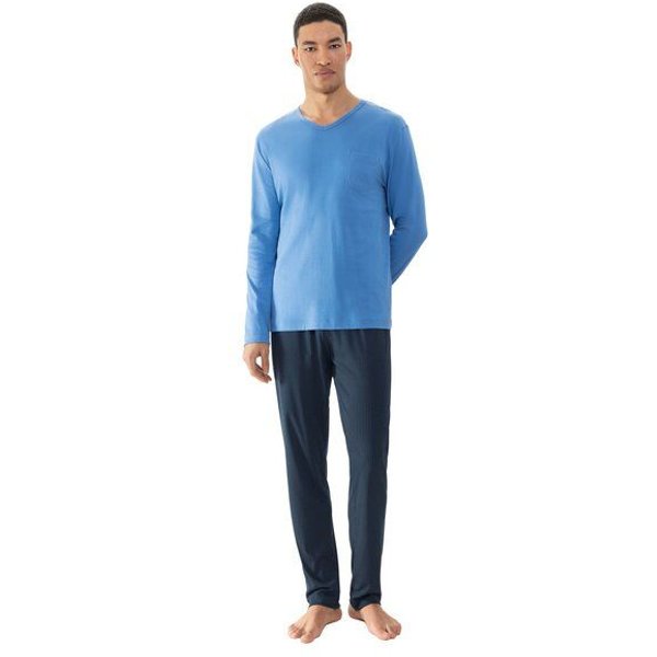 Mey Herren Schlafanzug Pyjama lang "Micro Blue" Made-in-Green