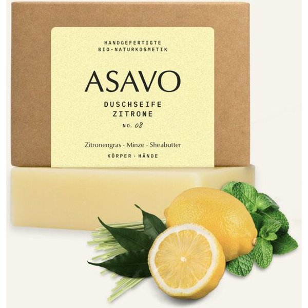 ASAVO Seife Zitrone no. 08 - BIO - Duschseife mit Zitronengras & Minze, 95 g