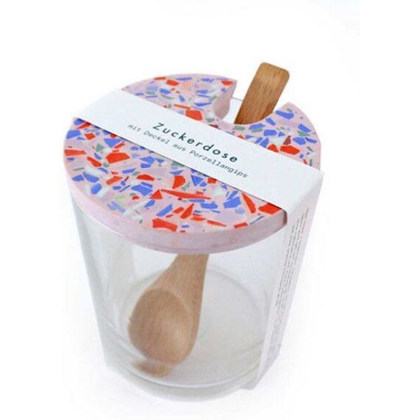 Objet Vague Zuckerdose, Glasdose Terrazzo inkl. Holzlöffel