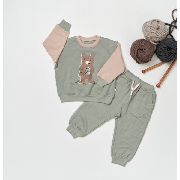 tetoi-vienna TENCEL kuscheliges Kinder Sweatshirt Hose Set "Alpenflausch Bär"