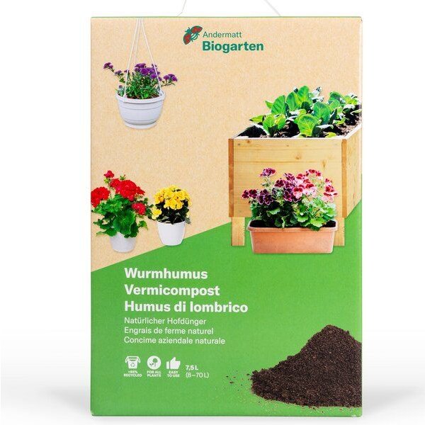 Andermatt Biogarten Wurmhumus – natürlicher Dünger zur Bodenverbesserung für Zimmerpflanzen, Balkon und Garten