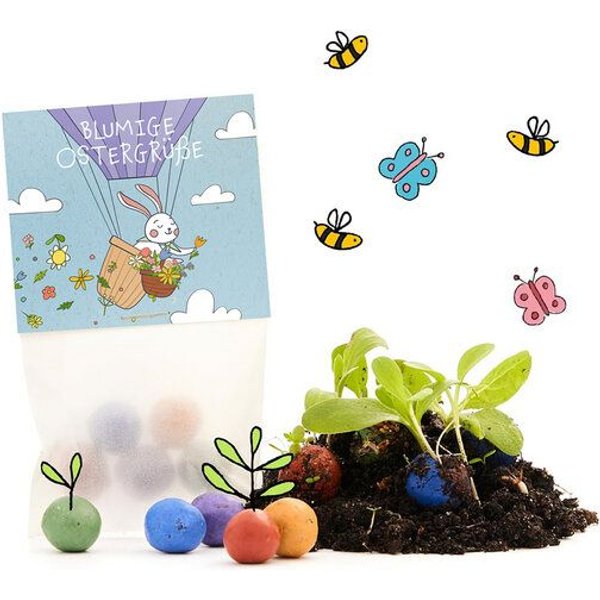 Die Stadtgärtner 10x5 Blumenmurmeln im Tütchen "Ostergrüße" I Ostergeschenk für Kinder I Kleinigkeit zu Ostern I Geschenk zu Ostern I Kleine Geschenk für Osternest oder Osterkörbchen
