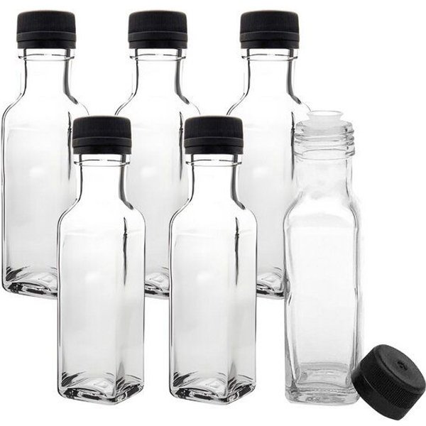 mikken 6er Set Ölflaschen 100 ml - 500 ml mit Ausgießer transparente Glasflasche mit Dosierer Dosierflasche inkl. 6 Etiketten