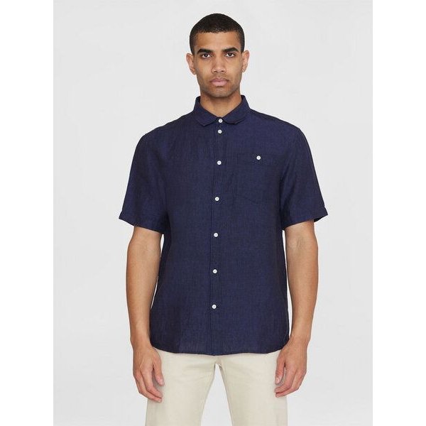 KnowledgeCotton Apparel Hemd - Regular Linen Short Sleeve Shirt - aus 100% Leinen