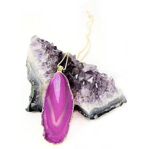 Crystal and Sage Achat Halskette vergoldet mit rosa Achatscheibe