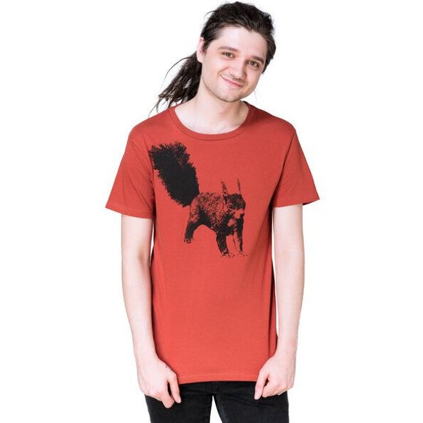 Hirschkind Männershirt "Eichhörnchen" rostrot - Handbedruckt in Berlin
