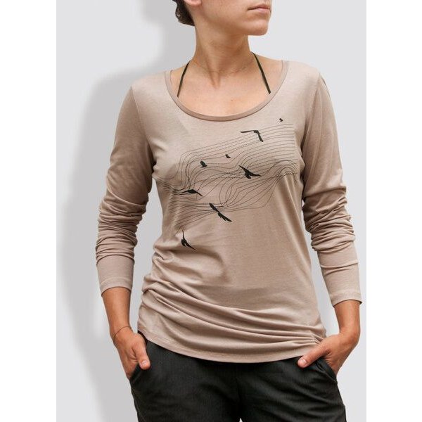 little kiwi Damen Longsleeve, "Vögel", Nude