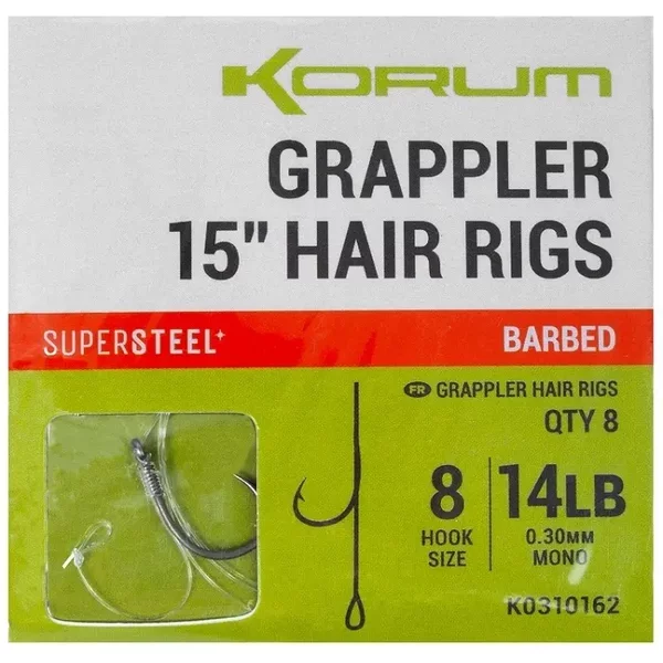 Carnivorous hook Korum Grappler Hair Rigs 15 Barbed 8 (x8)