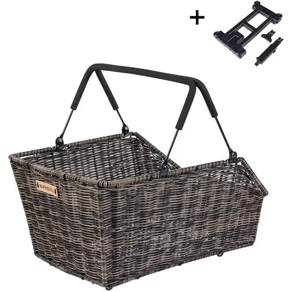Panier VéLo Basil Cento Rattan Look Plaque Mik 2.0 Osier Marron-image