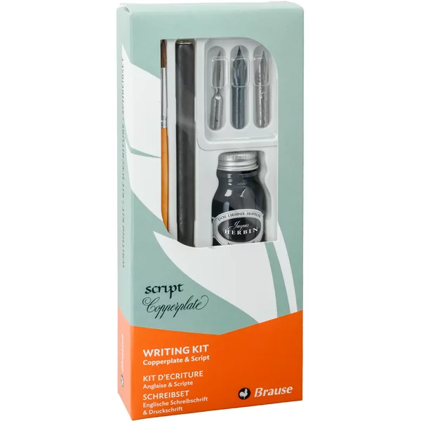 Schreibset Mit 1 Federhalter Aus Holz, 3 Schreibfedern, 1 Pinsel Und 1 FläSchchen Zeichentinte Brause-image