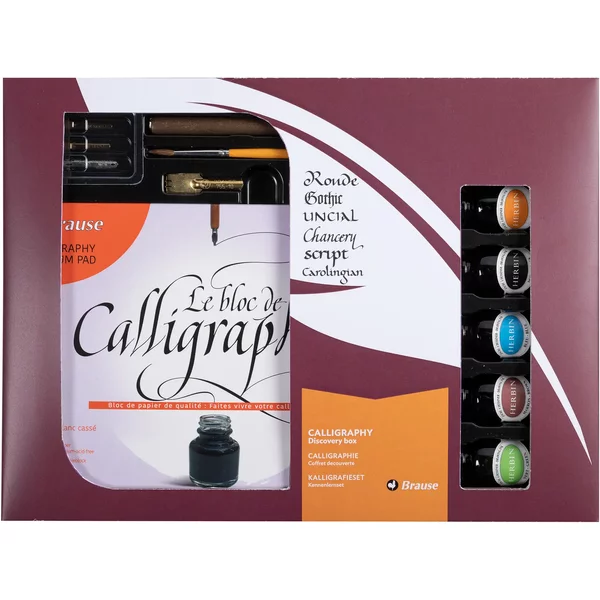 Kalligraphie-Set Mit 5 Tinten, 4 Federn, 1 HöLzernen Federhalter, 1 Pinsel Und 1 Kalligraphieblock A5 Brause-image