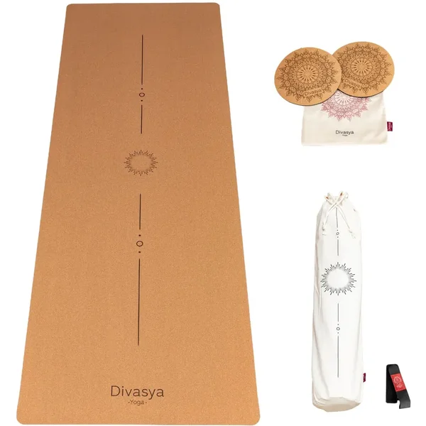 Tapis de yoga en liège avec set Divasya-Yoga 001