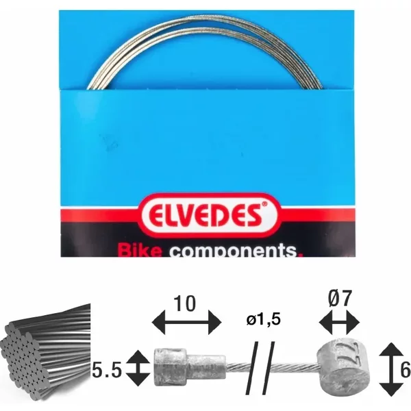 CâBle De Frein 7X7 Fils Inox Ø1,5Mm TêTe En V Ø5,5X10 Et T-Nipple Elvedes-image