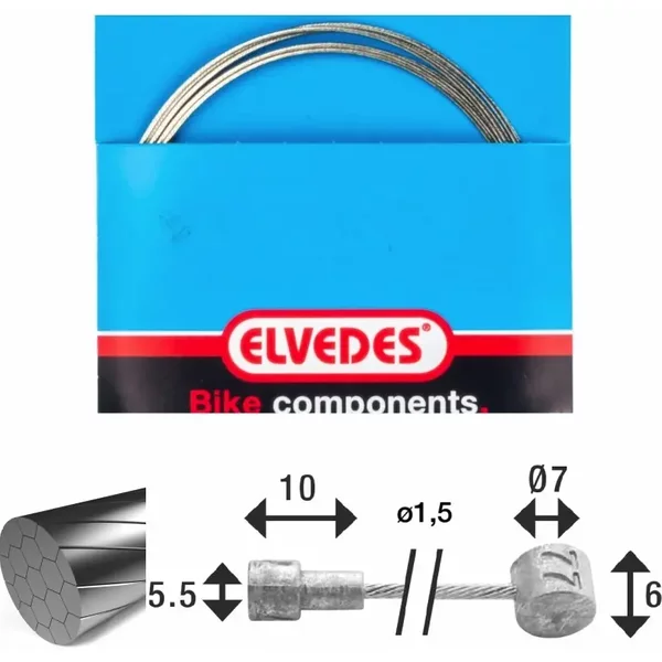 CâBle De Frein 1X19 Fils Inox Slick Ø1,5Mm TêTe En V Ø5,5X10 Et T Elvedes-image
