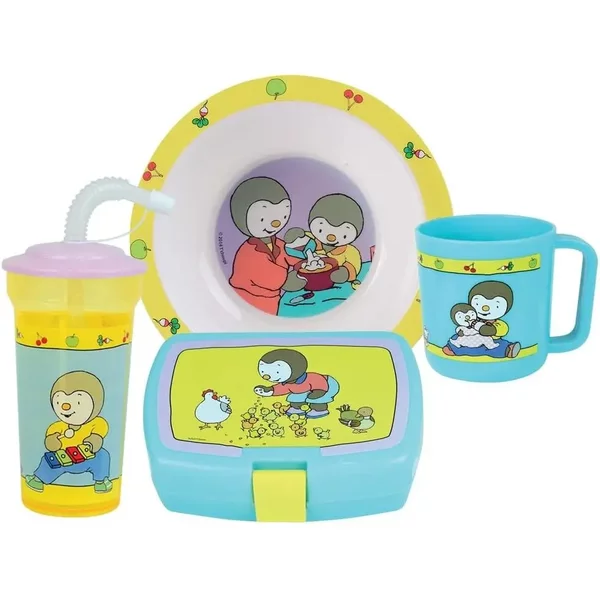 Set Vaisselle Assiette Creuse, Mug, Gobelet Paille Et 1 Boite GoûTer Enfant Fun House T'choupi-image
