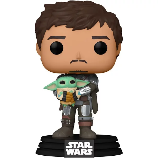 Figurine Funko Pop Star Wars Mandalorian Mando Holding Child-image