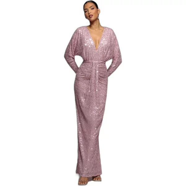 Pailletten Kleid V-Ausschnitt Damen Goddiva Maxi-image