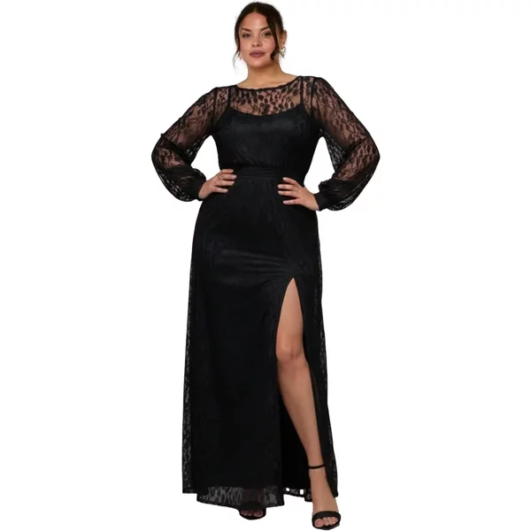 Enganliegendes Kleid Mit Langen ÄRmeln, Damen Goddiva Maxi-image