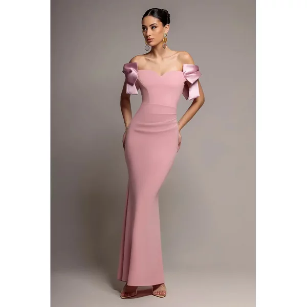 Satin Kleid Mit Bardot-Ausschnitt Damen Goddiva Maxi-image