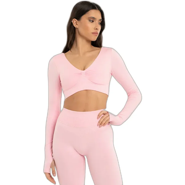 Long Sleeve Tops Women Gym Glamour Seamless open back