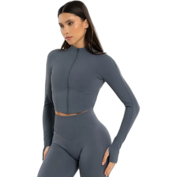 Damen Crop Sweatshirt mit Reißverschluss Gym Glamour