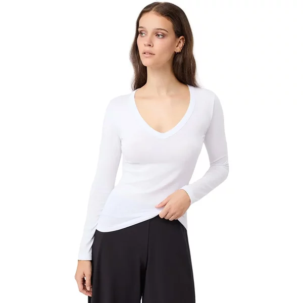 Langärmliges, tailliertes V-Ausschnitt-T-Shirt für Damen Mandala