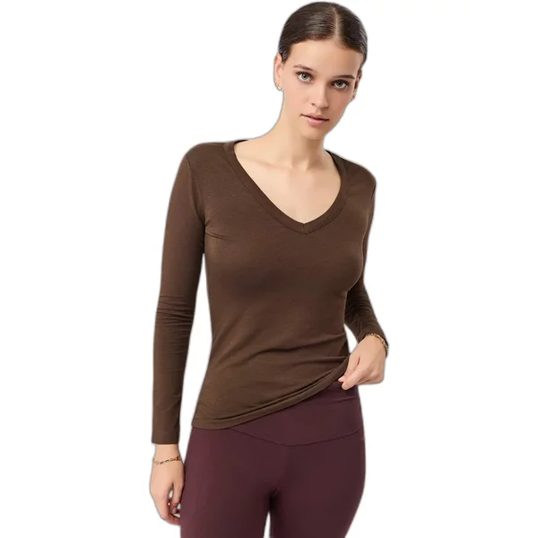 Langärmliges, tailliertes V-Ausschnitt-T-Shirt für Damen Mandala