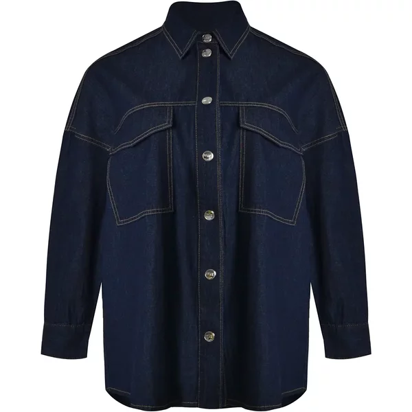 Oversize Denim-Workwear-Hemd Mit Taschen FüR Damen Mat Fashion-image