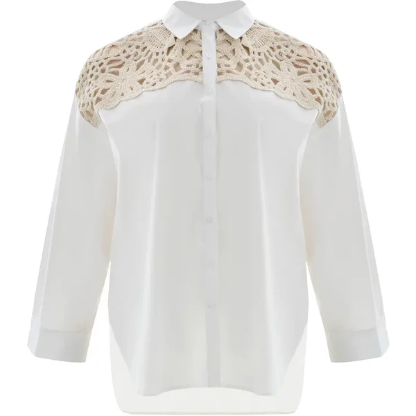 Langarmbluse Mit Spitzendetails FüR Damen Mat Fashion-image