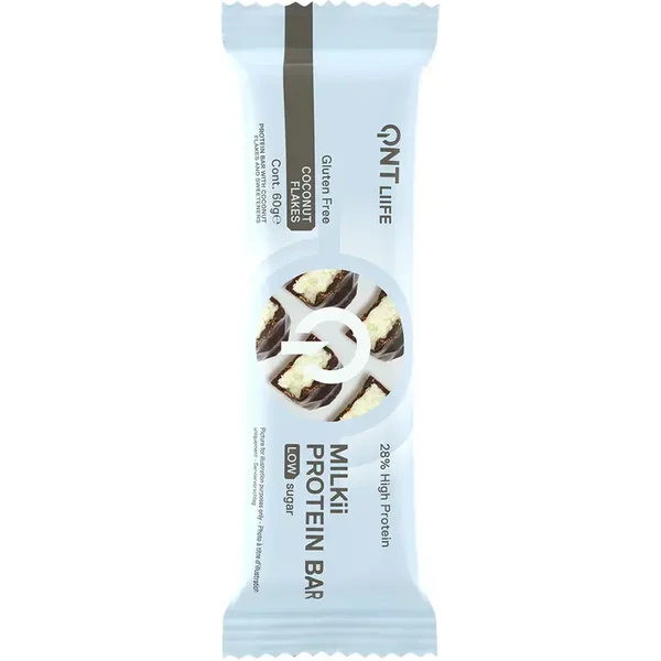 Nutrition ProtéInéE Flocons De Noix De Coco QNT Liife Milkii Protein Bar Low Sugar-image