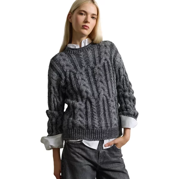 Damen Pulli Mit Zopfstrick Rundhals Stefanel-image