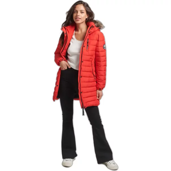 Halblange Daunenjacke Mit Kapuze Und Kunstpelz, Damen Superdry-image