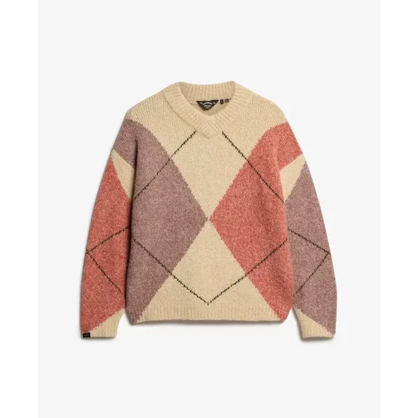 Oversized V-Ausschnitt Pullover Mit Rauten-Muster FüR Frauen Superdry-image