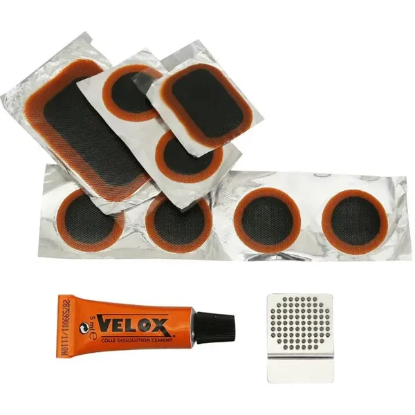 Kit RéParation Chambre à Air City-Vtc-Vtt 6 Patch 25Mm + 1 Patch 34X24Mm + 1 Patch 50X30Mm + Colle 5G + Rape Acier Avec Notice Jarre De 50 Kits Velox-image