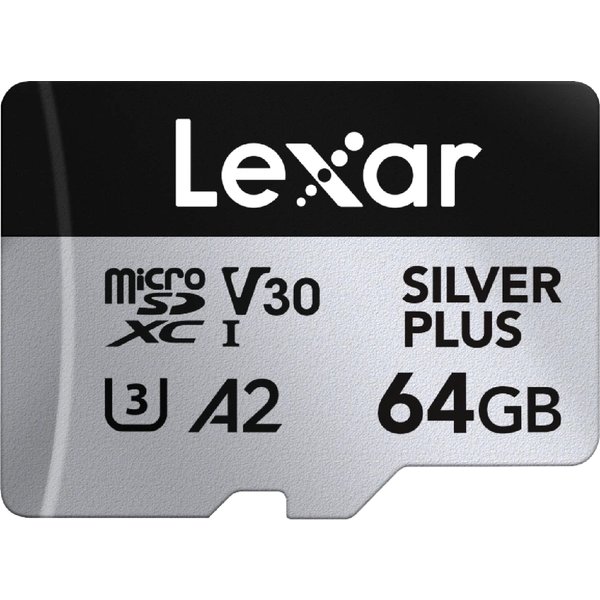 Lexar 64GB Professional Silver Plus microSDXC UHS-I, up to 205MB/s read 100MB/s write, U3 V30 A2, Black Silver Memory Card