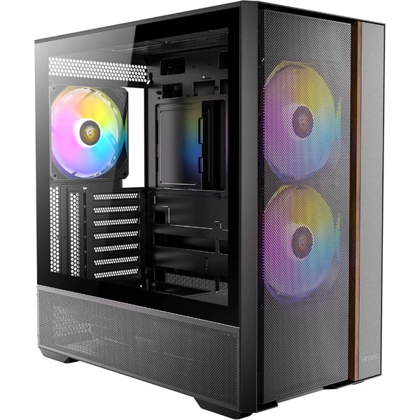 Antec Flux Rear Wood Tempered Glass Mid Tower Gaming PC Case - Black