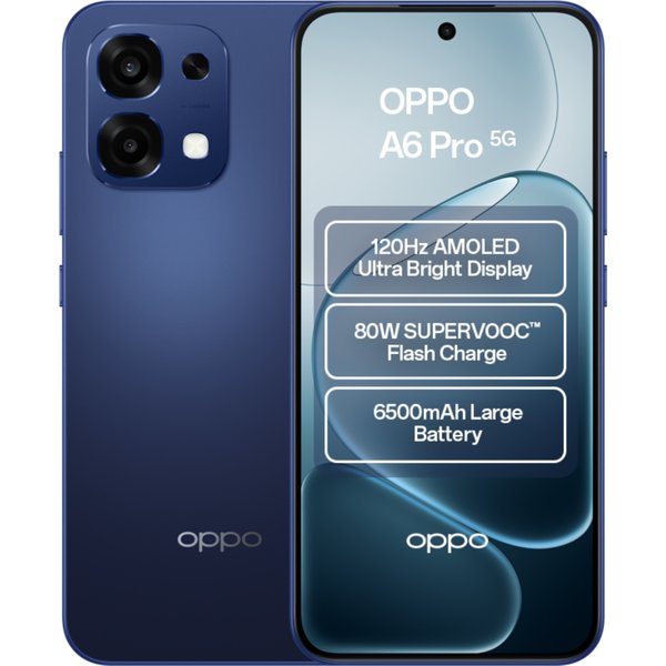 Refurbished - Oppo A6 Pro 5G Dimensity 6300 8GB RAM 256GB Storage 6.57" AMOLED Dual SIM Smartphone - Stellar Black