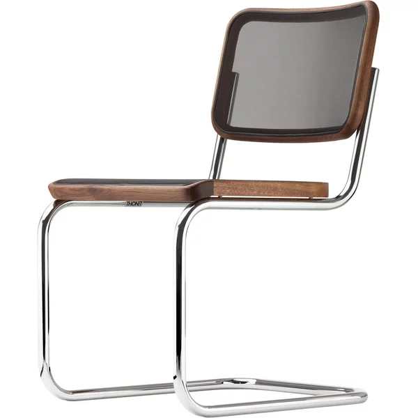 Thonet - S 32 N Stuhl, Chrom / Nussbaum geölt / Netzbespannung schwarz (Pure Materials) Thonet S 32 N Stuhl
