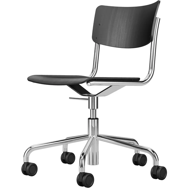 Thonet - S 43 DR Bürostuhl Fünfsterngestell mit Rollen, Chrom / Buche schwarz gebeizt Thonet S 43 DR Bürostuhl Fünfsterngestell mit Rollen