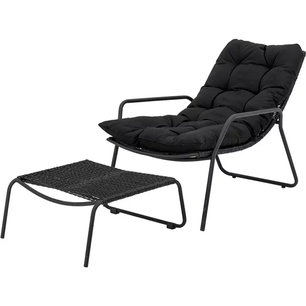 Bloomingville - Boel Liegestuhl mit Fußablage, schwarz Bloomingville Boel Liegestuhl mit Fußablage