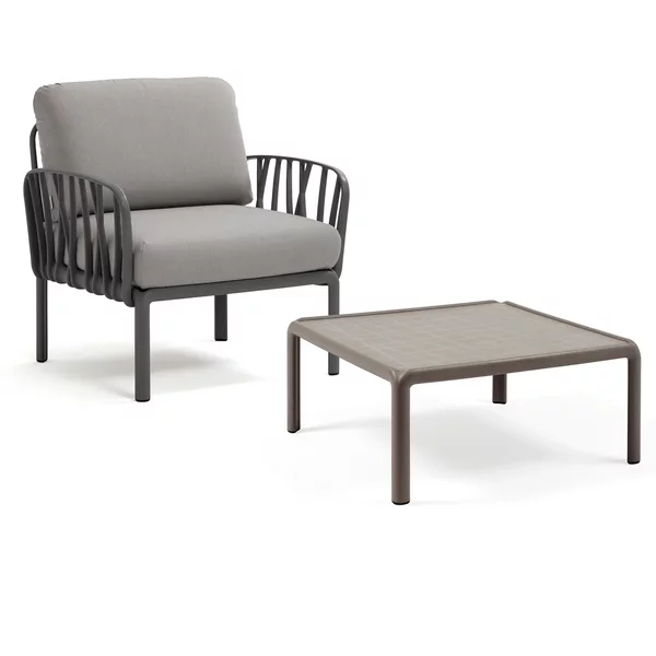 Nardi - Komodo Poltrona Sessel + Komodo Gartentisch 70 x 70 cm , anthrazit / grau / tortora Nardi Komodo Poltrona Sessel + Komodo Gartentisch 70 x