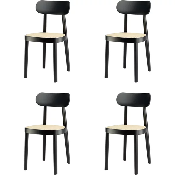 Thonet - 118 Stuhl, Rohrgeflecht mit Kunststoffstützgewebe / Buche schwarz gebeizt (TP 29) (4er-Set) Thonet 118 Stuhl