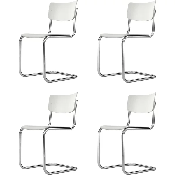 Thonet - S 43 Freischwinger, Chrom / weiß lasiert TP 200 (4er-Set) Thonet S 43 Freischwinger