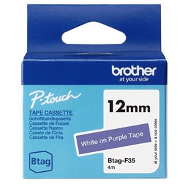 BROTHER 12MM White on Purple BTAGF35