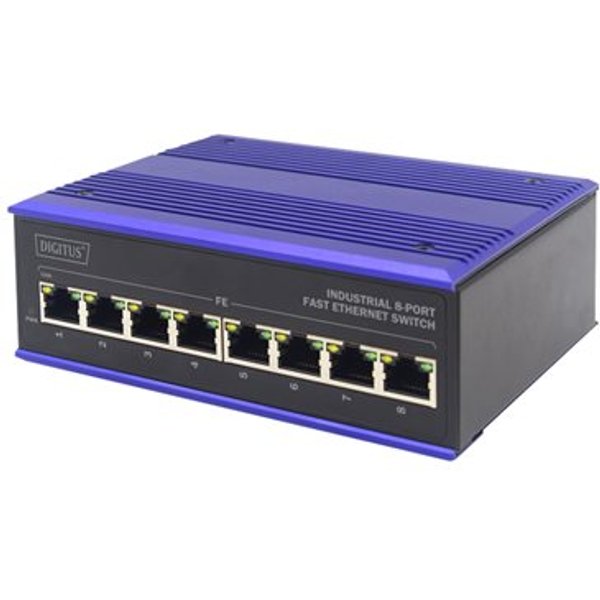 DIGITUS Switch Ind. 8-Port 10/100 Unmanaged blau