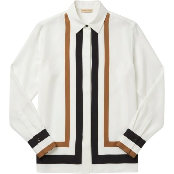 Purotatto Camicia Donna in Seta a Righe Multicolore Bianco