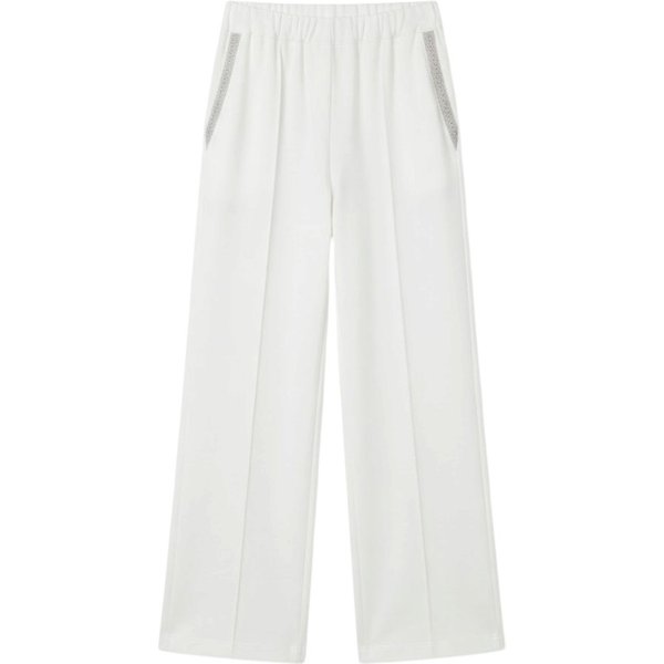 Purotatto Pantaloni Donna in Cotone Bianco con Dettagli Ricamati