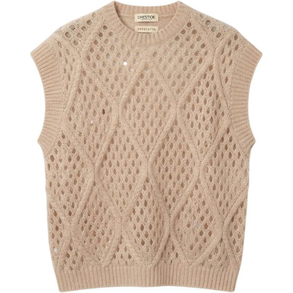 Purotatto Gilet Donna in Maglia Beige a Rombi