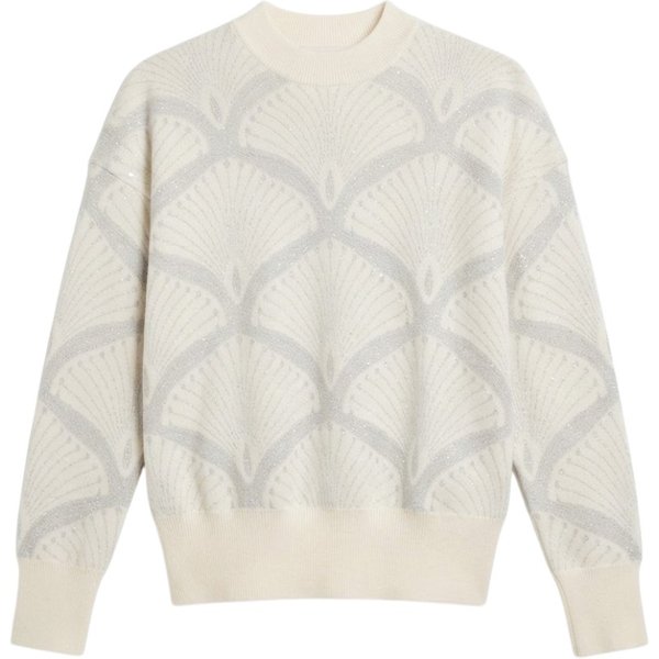 Purotatto Maglia Donna in Cotone Bianco e Grigio con Motivo Geometrico